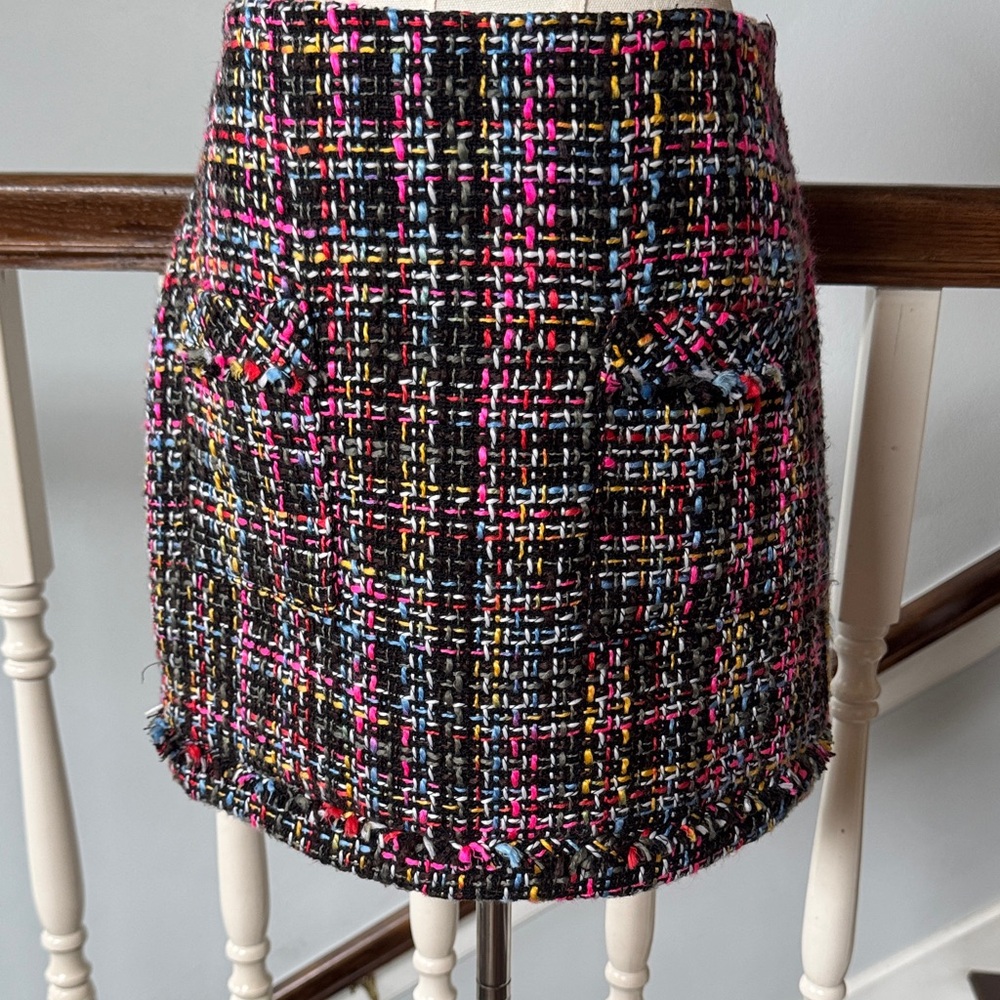 Zara Black Tweed Mini Skirt with Pink, Blue & Yellow Accents